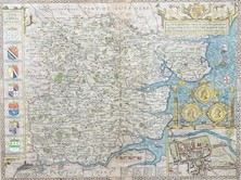 John Speed (1552-1629), hand coloured engraving, Map of Essex, published c.1627 by George Humble, 38.2 x 51cm (plate), framed and glazed